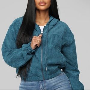 Fashion Nova Dark Teal Corduroy Zip Up Jacket